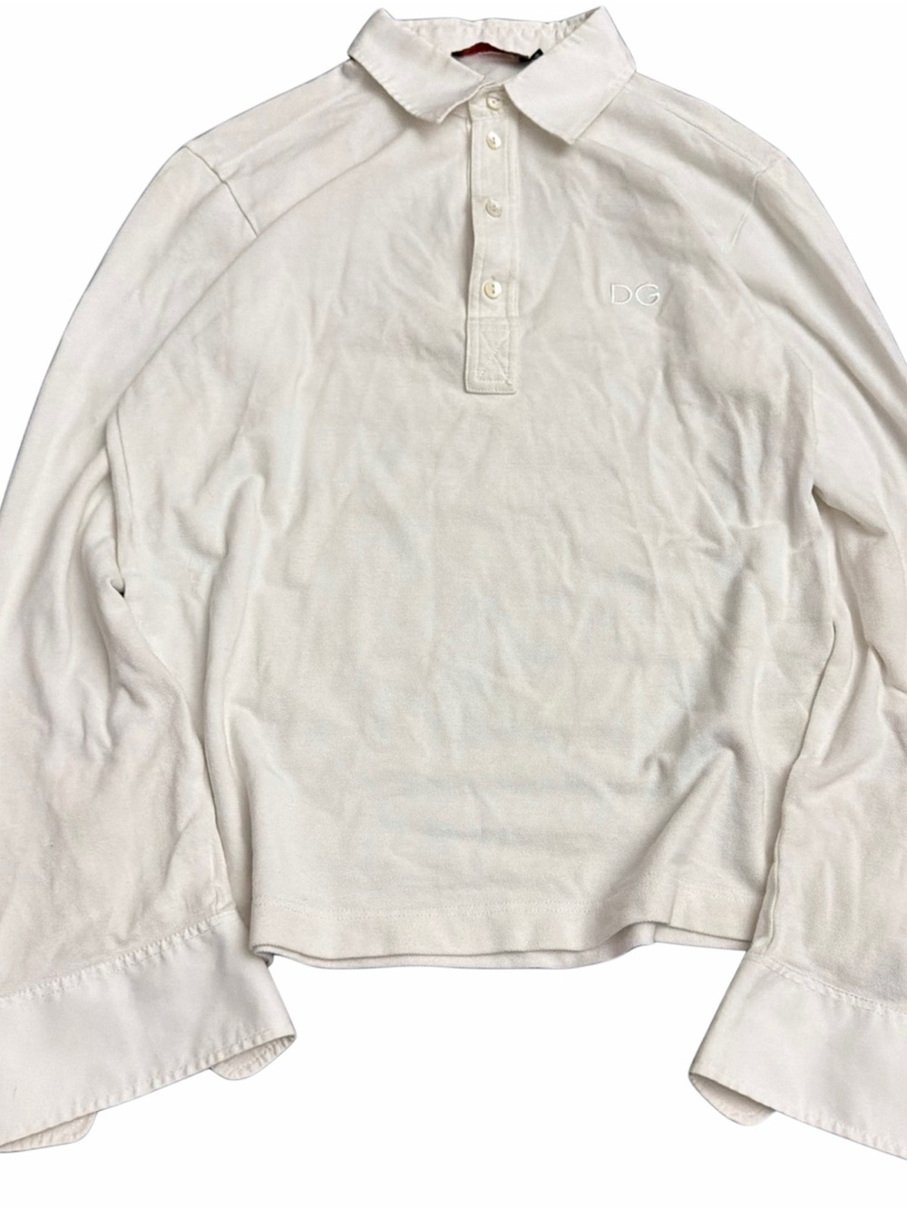 Dolce & Gabanna Embroidered Logo White Long Sleeve Polo Shirt 50 Made in Italy